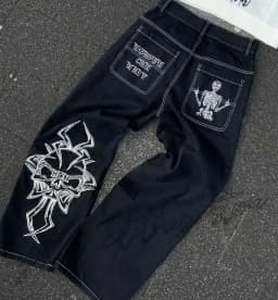 2025 New Style Retro Street Trend Letter Embroidery Loose Denim Pants for Men - Y2K Hip-Hop Extra Large Wide Leg Pants