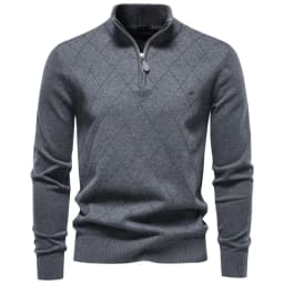 AIOPESON Men Cotton Half Zip Mock Neck Pullover Argyle Knitwear Ribbed Cuffs Slim Fit Smart Casual Business Fall Winter Sweater