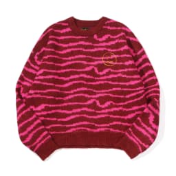 Drew House Tiger Stripe Knit Sweater Men Women Pink Striped Crew Neck Jumper Classic Smiley Embroidery Oversized Street