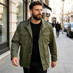 M65 Field Jacket, Men's Military Jacket, Retro Multi Pocket Collar Zipper Jacket, 100% Cotton