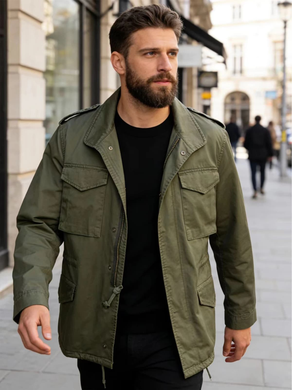 M65 Field Jacket, Men's Military Jacket, Retro Multi Pocket Collar Zipper Jacket, 100% Cotton