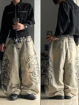American Y2K New Grey Printing Baggy Jeans Men Women High Street Vintage Hip Hop Harajuku Casual Joker Couple Wide-leg Pants