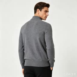 Winter New 100% Pure Wool Sweater Men's Half High Collar Zipper Sweater Warm Casual Loose Knitted Versatile Base Sweater Camel