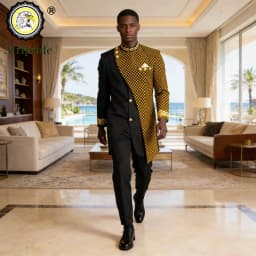 African Suits for Men Embroidery Print Blazer and Pants Set Business Dress Suit with Kerchief Party Wedding Evening A2316023