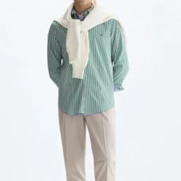 PG Men's Vertical Striped Button-Down Shirt, Regular Fit Long Sleeve Business Casual Cotton Dress Shirt for Work Office