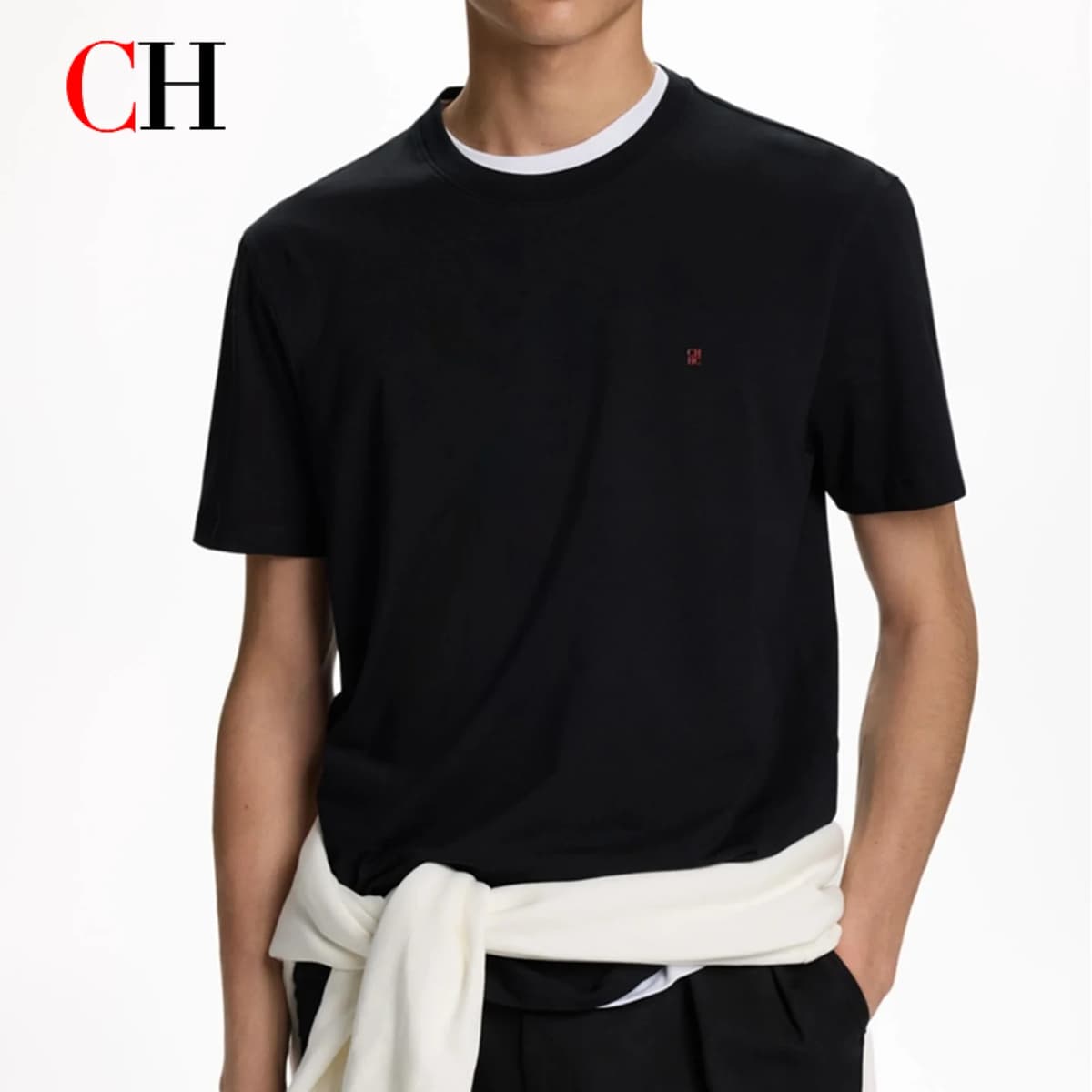 CH Embroidered Solid Color Short Sleeve T Shirt Men Crew Neck Regular Fit Classic Timeless Premium Fabric Casual Daily Tops
