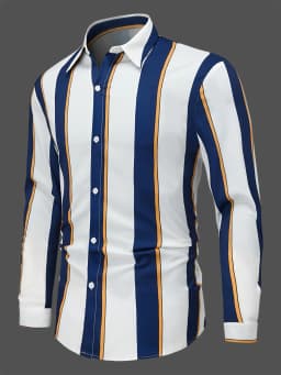 Men'S Casual Regular Fit Striped Long Sleeve Solid Color Polyester Button Lapel Shirt, Woven,Non-Stretch Fabric