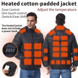 Independent Control of 4 Zones 27 Heating Zones Men's Heated Jacket Outdoor Warmth Hooded Heated Coat USB Electric Heated