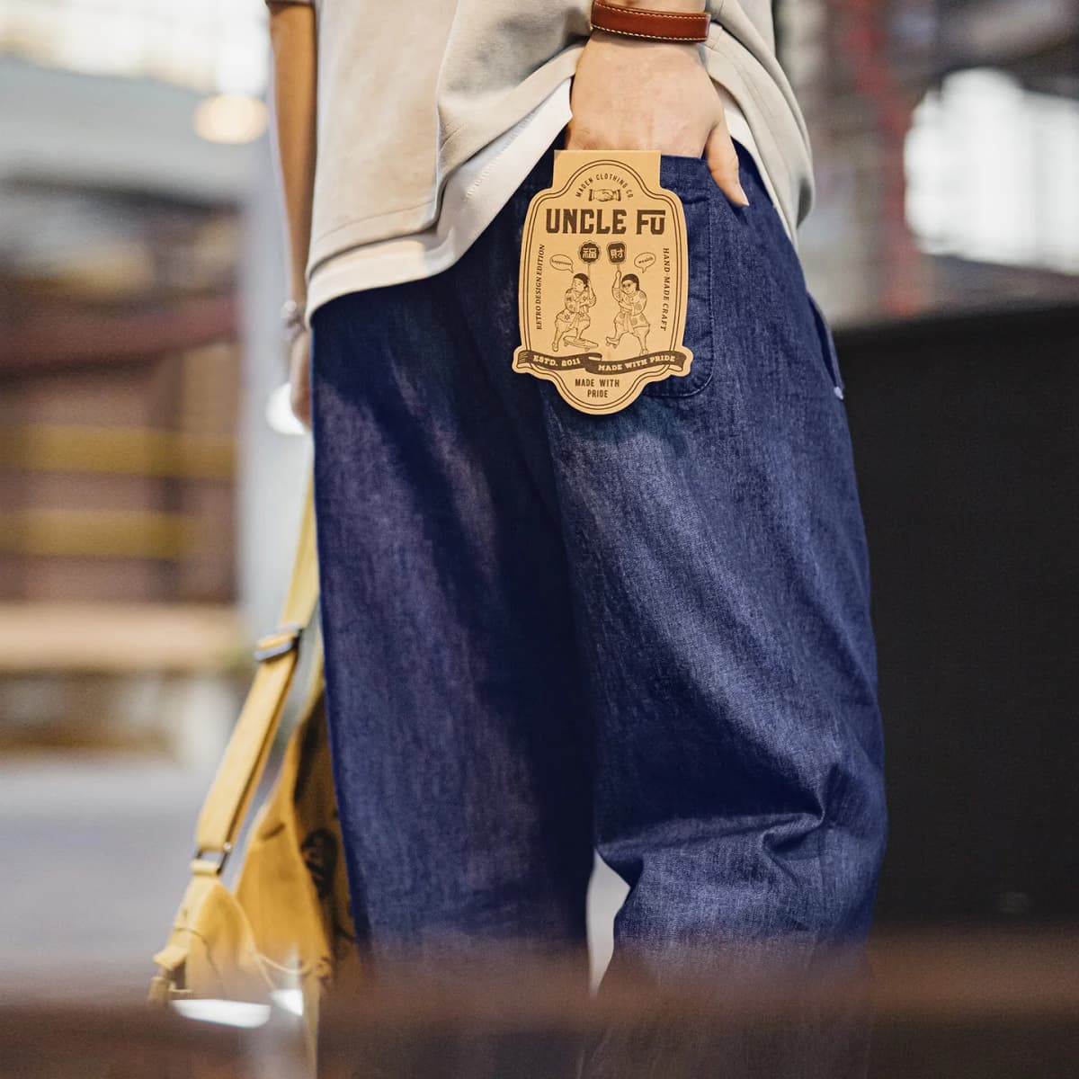 Maden Men's Vintage Denim Jeans Washed Blue Lightweight Baggy Straight Wide Leg Zipper Casual Spring Summer Pants