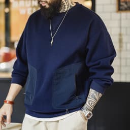Maden Vintage Heavyweight Patchwork Pocket Sweatshirt Loose Round-neck Versatile Hoodies for Men's Autumn Long-sleeved Pullover