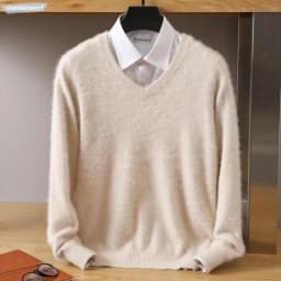 Men's 100% Pure Mink Cashmere Sweater V-Neck Pullover Knitted Large Size Mink Sweater Winter New Tops Longsleeve Fashion Highend