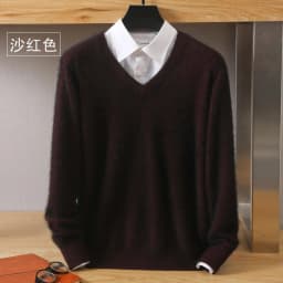Men's 100% Pure Mink Cashmere Sweater V-Neck Pullover Knitted Large Size Mink Sweater Winter New Tops Longsleeve Fashion Highend