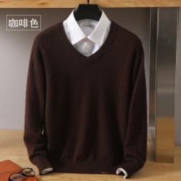 Men's 100% Pure Mink Cashmere Sweater V-Neck Pullover Knitted Large Size Mink Sweater Winter New Tops Longsleeve Fashion Highend