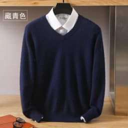 Men's 100% Pure Mink Cashmere Sweater V-Neck Pullover Knitted Large Size Mink Sweater Winter New Tops Longsleeve Fashion Highend