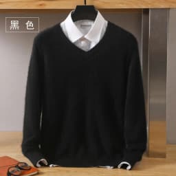 Men's 100% Pure Mink Cashmere Sweater V-Neck Pullover Knitted Large Size Mink Sweater Winter New Tops Longsleeve Fashion Highend