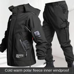 Autumn And Winter Solid Color Hooded And Velvet Assault Set Outdoor Labor Protection Suit Casual Mountaineering Work Suit