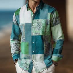 Men's Long Sleeve Shirt Color Block Patchwork Geometric Pattern Shirt Autumn Streetwear Casual Comfort Polyester Slim Fit Shirts