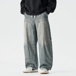 2026 Spring Men Denim Pants Men Vintage Elastic Waist Black Jeans Pants Male Harajuku Hip Hop Cotton Oversize Wide Leg Trousers