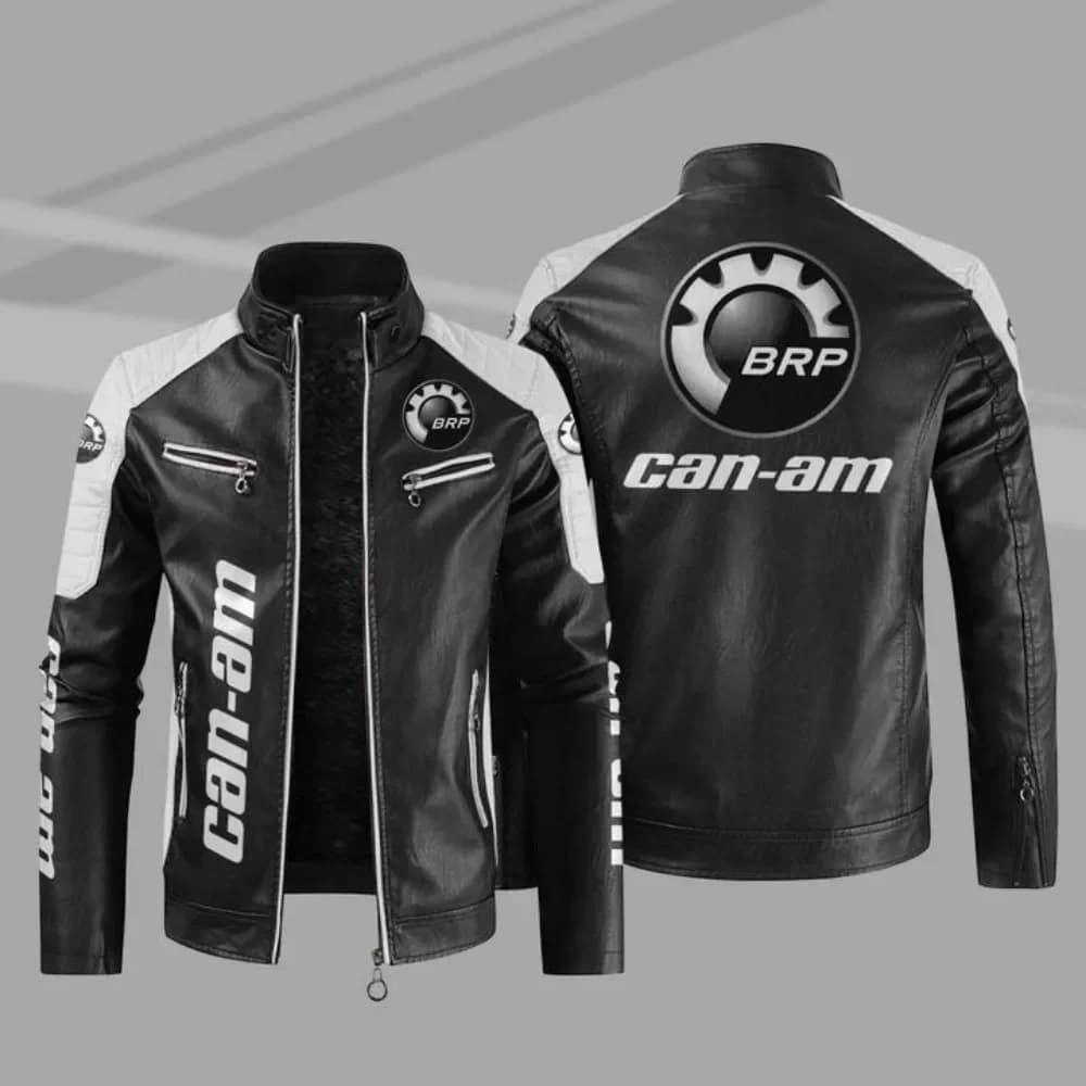 BRP Can-am Logo Men's Motorcycle PU Leather Jacket C4 Winter Casual Vintage Overcoat Biker Bomber Zipper Fleece Jackets Male