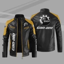 BRP Can-am Logo Men's Motorcycle PU Leather Jacket C4 Winter Casual Vintage Overcoat Biker Bomber Zipper Fleece Jackets Male