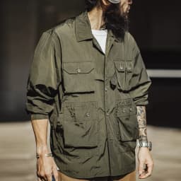Maden Retro Safari Shirt Lightweight Multi-Pocket Military Green Long Sleeve Single-Breasted Blouse Outdoor Casual Spring Top