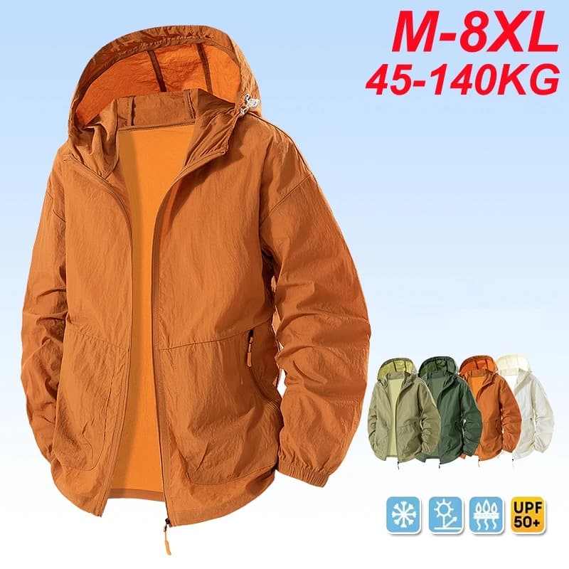 UPF 50+ Summer Hiking Jacket Men Big Size 8XL Waterproof Quick Dry Camping Windbreaker Trekking Fishing Outdoor Anti UV Clothes