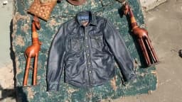 Slim-Fit Genuine Leather Jacket Vintage Blue Shirt Top-Grain Washed Vintage Leather Embroidered Pocket Detailing Plus Size 5XL