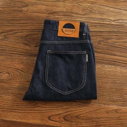 Anti-fading solid color general wash primary color denim jeans men's dark American casual loose straight cone pants