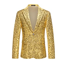 Men's Gold Sequin Slim Fashion Suit Two Piece Set, Stage Performance, Host Costume. Top+Pants