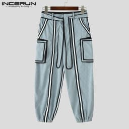 INCERUN Men Pants Patchwork Lace Up Pockets Corduroy Trousers Men Streetwear Loose Joggers 2025 Fashion Casual Long Pants S-5XL