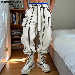 INCERUN Men Pants Patchwork Lace Up Pockets Corduroy Trousers Men Streetwear Loose Joggers 2025 Fashion Casual Long Pants S-5XL