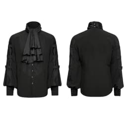 PUNK RAVE Steampunk Gentleman Necktie Shirts Gothic Black Silk Ties Big Balloon Sleeves Men Ruffle Blouses Clothing Party