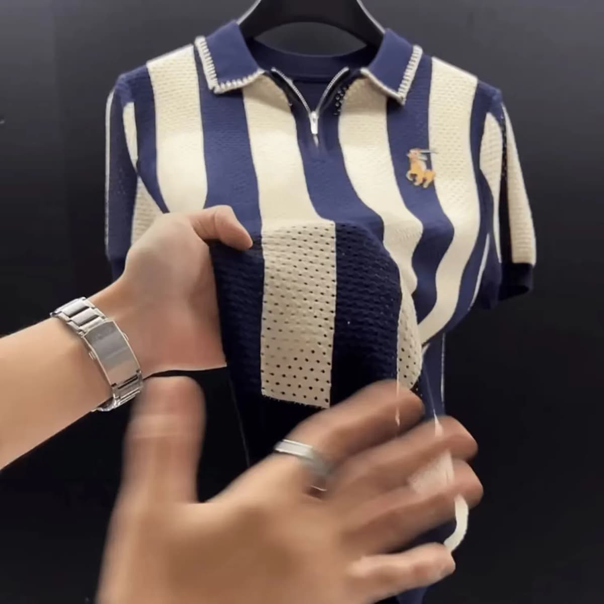 New Summer 2025 Breathable Slimming Collar Polo Striped Breathable Knitted Short Sleeve T-shirt for Casual Korean Men's Pullover