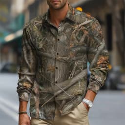 Retro Men's Reindeer Aztec Indian Culture Shirt Long Sleeve Shirt Casual Men's Deer Hunter Tops 3D Print Collared Shirt