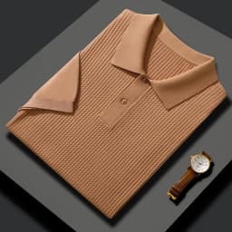 Summer New T-Shirt Men's POLO Collar Pullover Top Casual Knitted Mulberry Silk Short Sleeve Solid Color Business Bottom Shirt