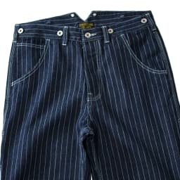 13.5oz Paris Buckle Vintage Vertical Striped Raw Blue Denim Jeans Men Amekaji Wide Leg Loose Straight Bib Suit Pants Handsome