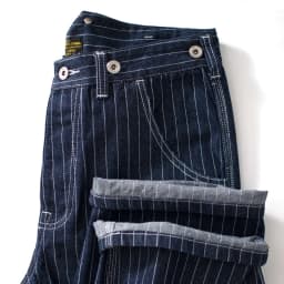 13.5oz Paris Buckle Vintage Vertical Striped Raw Blue Denim Jeans Men Amekaji Wide Leg Loose Straight Bib Suit Pants Handsome
