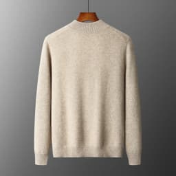 DjzDsm Men's 100% Pure Wool Top Coat Thickened Half High Collar Knitted Sweater Loose Zipper Half High Collar Outerwear Sweater