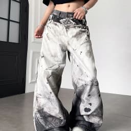 Men's Fashionable Printed Patterns Casual Pants High Waist Unisex Baggy Trousers Street Boys Bottom Male Wide Legs Sweatpants