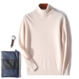 Men's 100% Pure Wool High Collar Knitted Wool Sweater Winter Pullover Large Size High end Loose Leisure Versatile Base Sweater