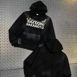 Vintage Distressed Trend Diamond Studded Satoshi Nakamoto Hooded Sweatshirt Men Women New High Street Fashion Hip Hop Pullover