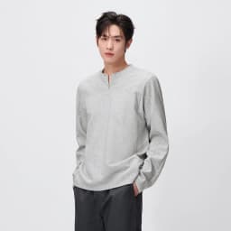 Semir Men Tshirt Long Sleeve Half Placket Textured Crew Neck Knit 2026 Autumn Couple Letter Print Casual Top Daily Wear