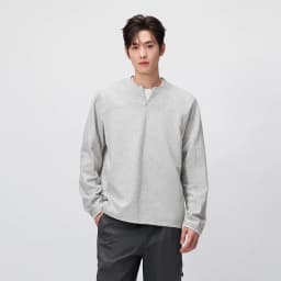Semir Men Tshirt Long Sleeve Half Placket Textured Crew Neck Knit 2026 Autumn Couple Letter Print Casual Top Daily Wear
