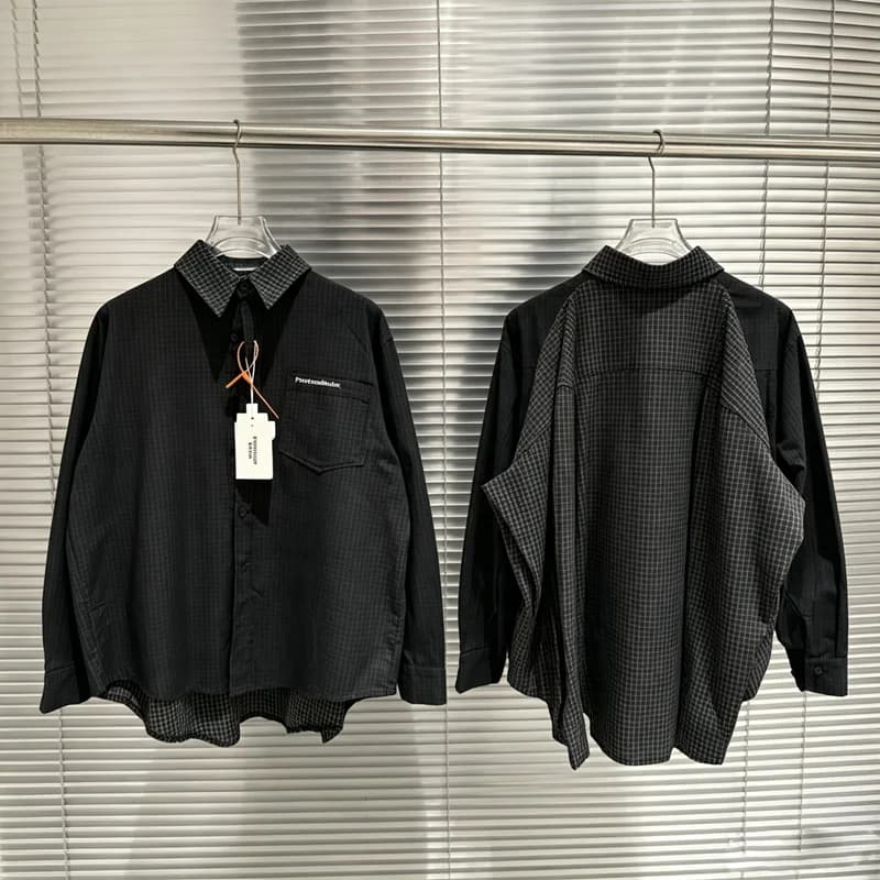 Fake Tow Pieces Protocol Index Four Sleeve Plaid Shirt Pockets Embroidery Label Men Women Casual Loose Long Sleeve Shirt Clothes