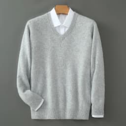 Men's 100% Pure Mink Cashmere Sweater V-Neck Pullover Sweater Knitted Sweater Autumn Winter New Long Sleeved High-end Loose Tops