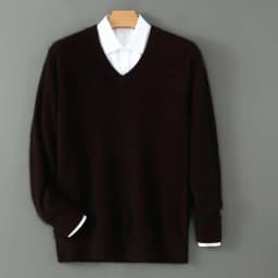 Men's 100% Pure Mink Cashmere Sweater V-Neck Pullover Sweater Knitted Sweater Autumn Winter New Long Sleeved High-end Loose Tops