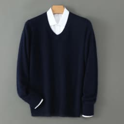 Men's 100% Pure Mink Cashmere Sweater V-Neck Pullover Sweater Knitted Sweater Autumn Winter New Long Sleeved High-end Loose Tops