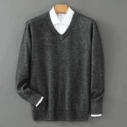 Men's 100% Pure Mink Cashmere Sweater V-Neck Pullover Sweater Knitted Sweater Autumn Winter New Long Sleeved High-end Loose Tops