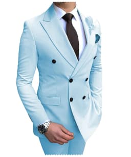 2026 New Beige Men's Suit 2 Pieces Double Breasted Notch Lapel Flat Slim Fit Casual Tuxedos For Wedding(Blazer+Pants)