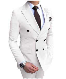 2026 New Beige Men's Suit 2 Pieces Double Breasted Notch Lapel Flat Slim Fit Casual Tuxedos For Wedding(Blazer+Pants)